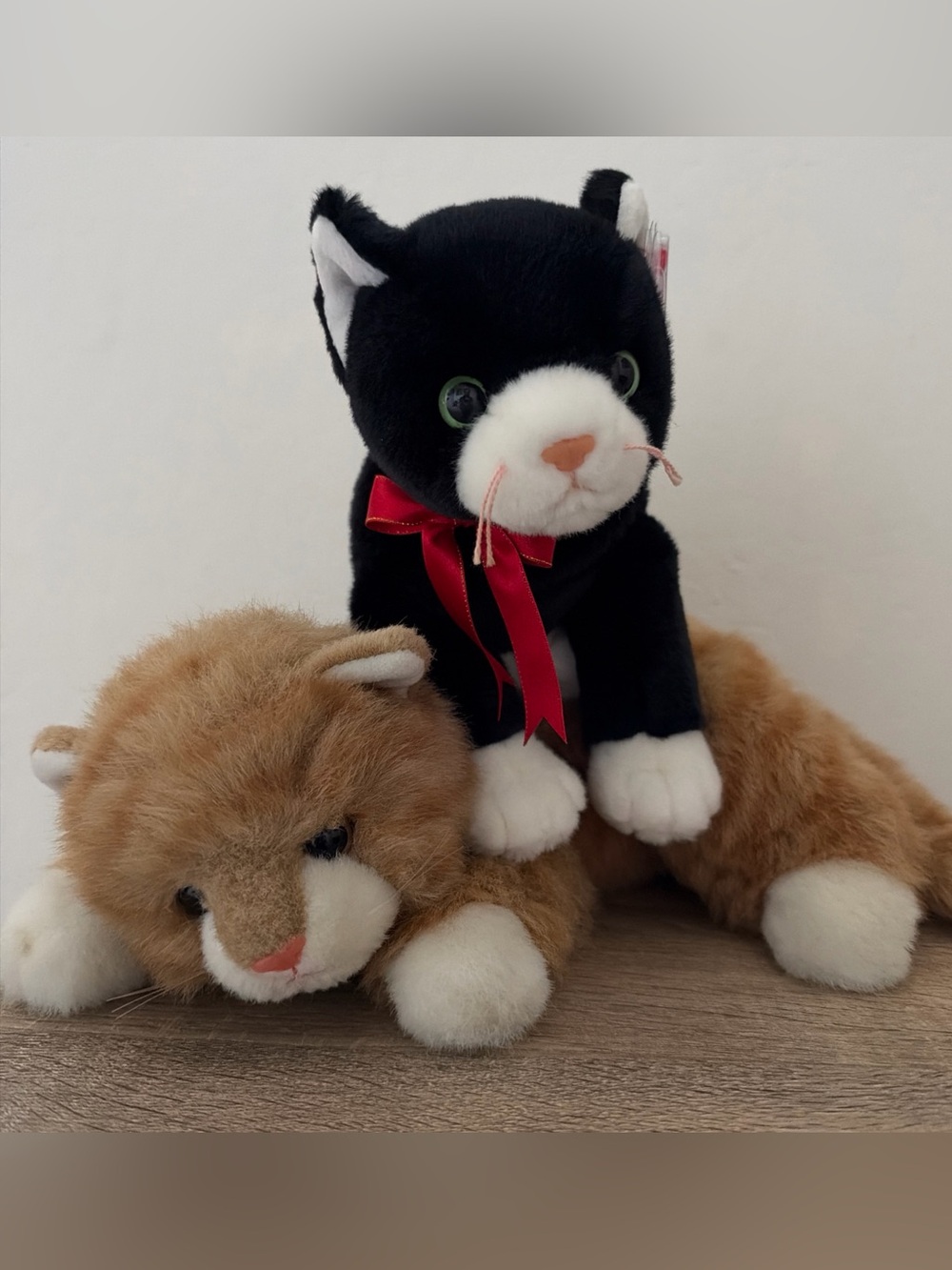 Lot 2 TY Cats AL E Kat Orange Tabby Classic & Zip Black Cat Beanie Buddies Plush